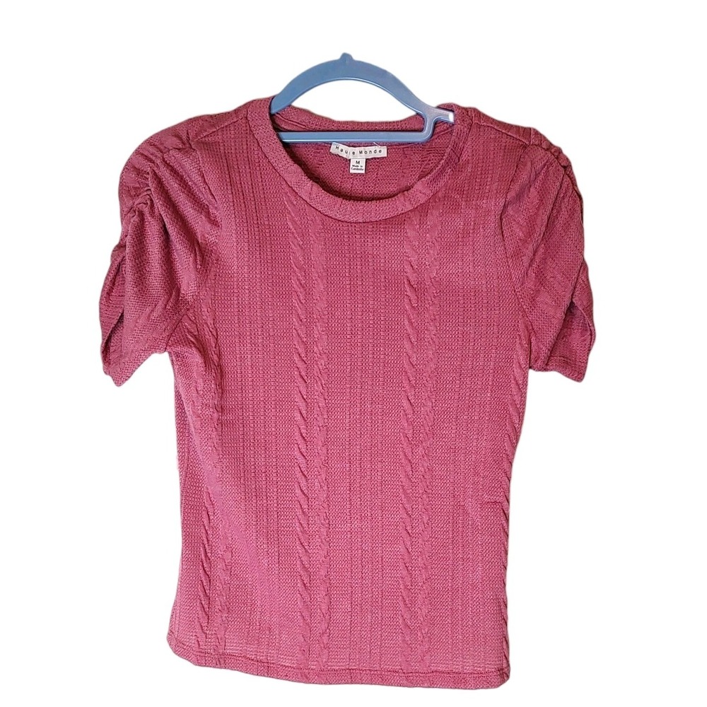 Haute Monde Buckle Shirt Short Sleeves Dusty Rose Mauve Pink Baby Tee Medium Med
